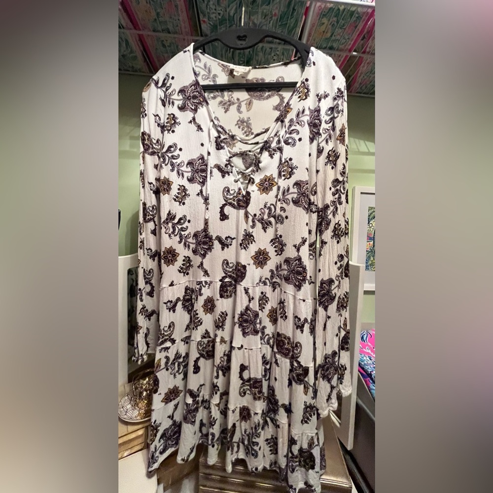 Cute floral dress with lace up neckline